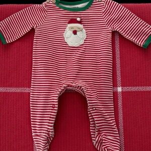 Mud Pie Christmas CROCHET SANTA Footed Striped Sleeper Sz 0-3M